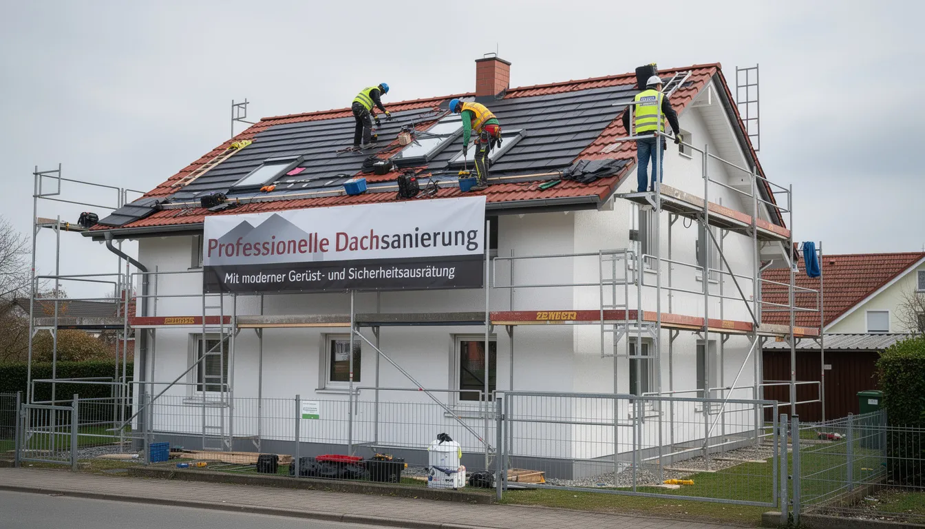 Professionelle Dachsanierung mit Ger&uuml;st.